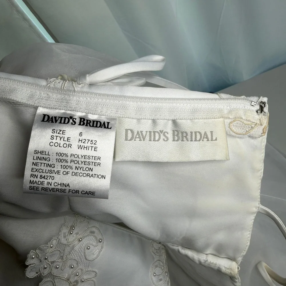 Davids Bridal Girls White Beaded Floral Tulle Flower Girl Dress Size 6 Communion - Picture 6 of 16